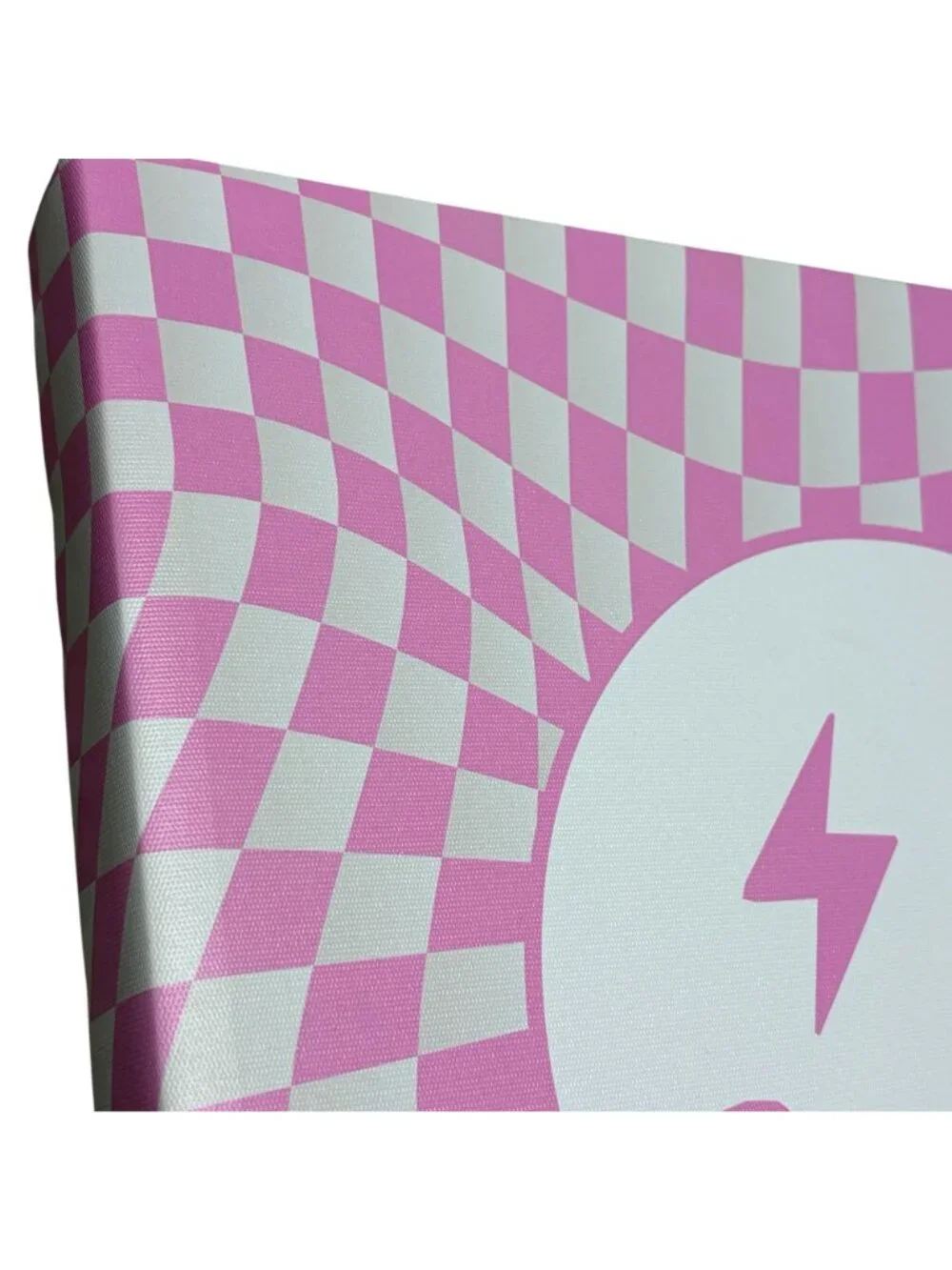 Edge Home Pink & White Checkered Smiley Face Canvas Wall Art 14x14